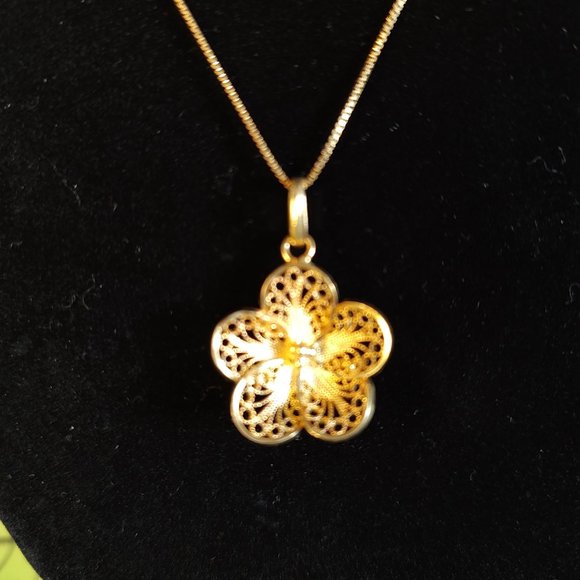 Filigree Earrings and necklace, 100% handmade 18 K gold plated silver 925. - Picture 4 of 11